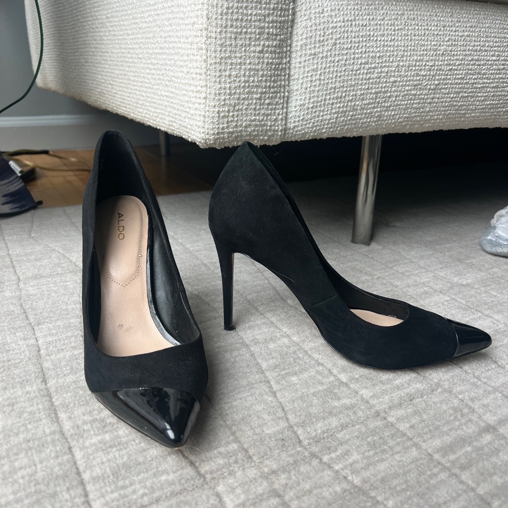 Aldo Black Heels - suede and patent - pointed toe